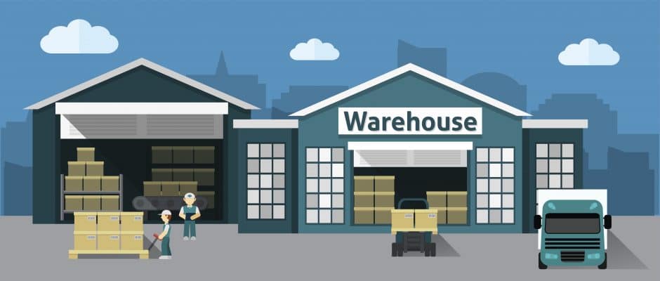 Urban micro-warehouse in a city with delivery agents loading packages